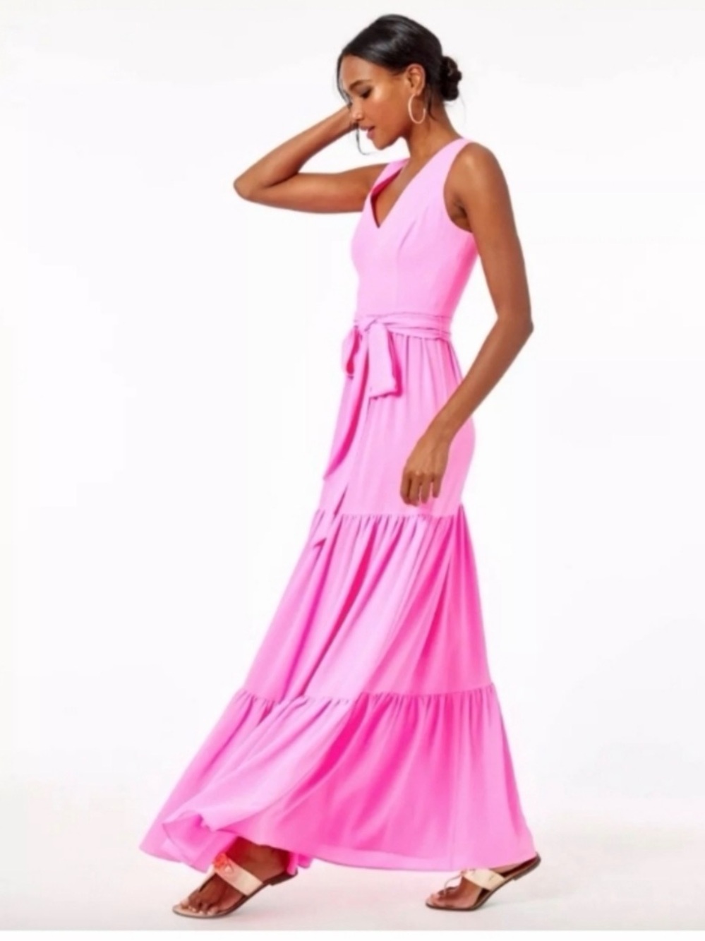 Lilly Pulitzer Maurine Maxi Hot Pink Sleeveless V-Neck with Waist Tie